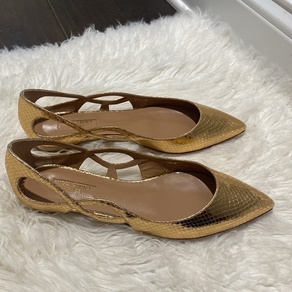 New Aquazurra Forever snake embossed pointed toe‎ flat size 38EU - Picture 11 of 12